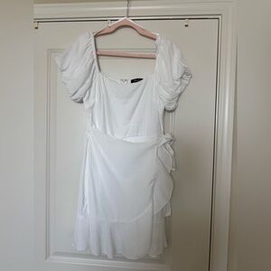 Trixxi White Puff Sleeve Wrap Midi Dress